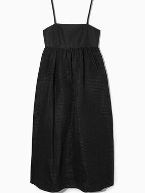 COS Voluminous Textured Midi Dress Black